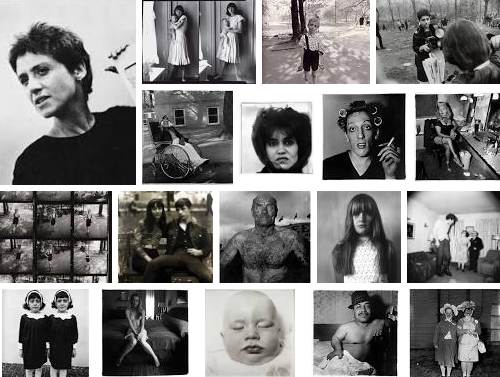 Photomontage of Diane Arbus and some of her work.