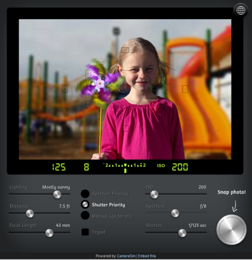CameraSim - a comprehensive camera simulator for learning how to use camera settings.